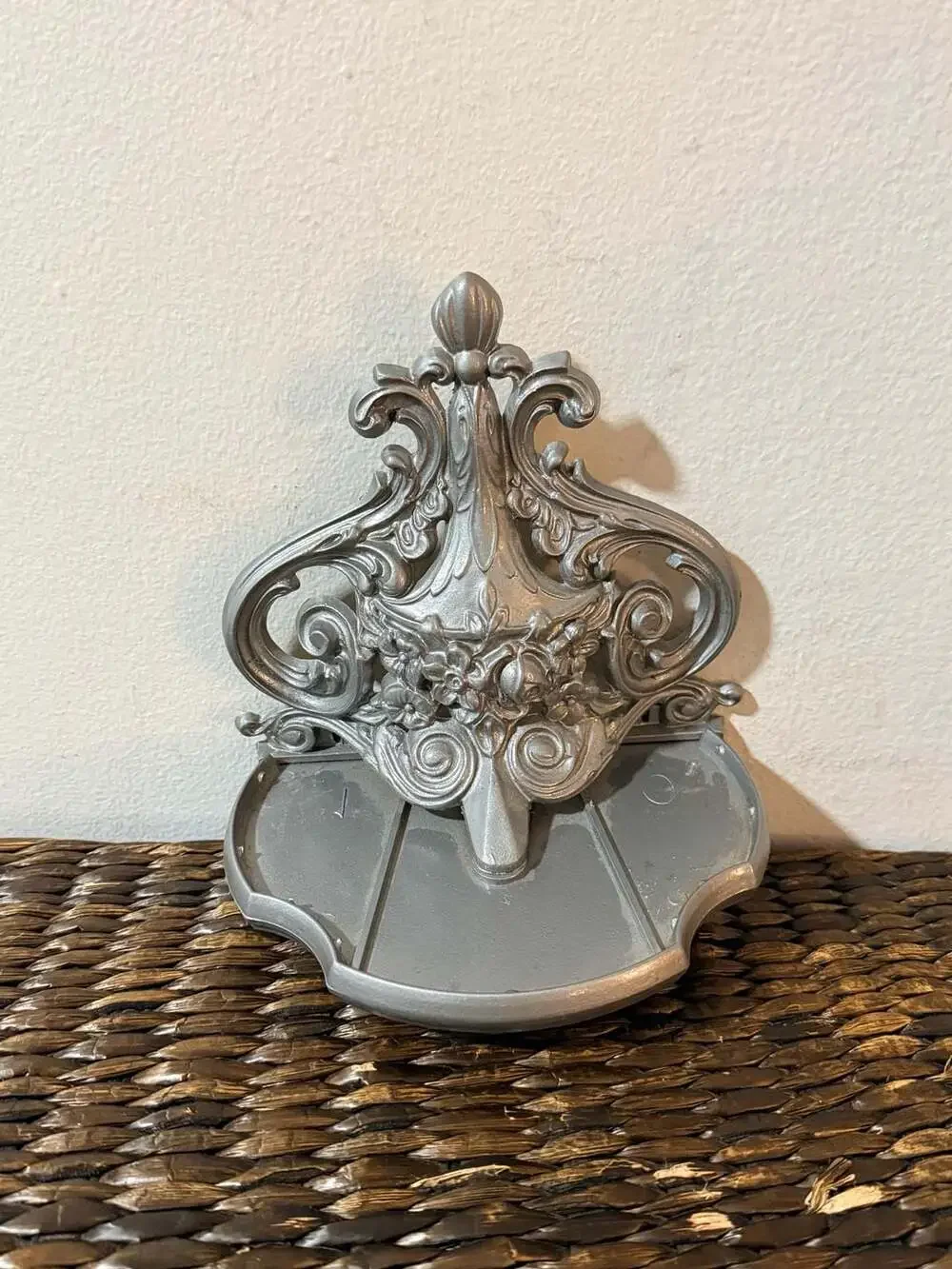 Set of 2 Vintage Ornate Rococo Style Silver-Painted Wall Shelf/Accent